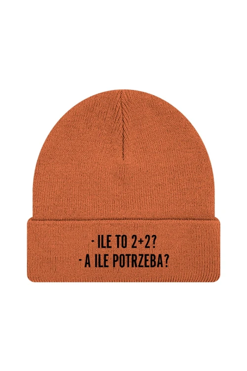 Czapka zimowa Ile to 2+2? A ile potrzeba? - pomarańczowa