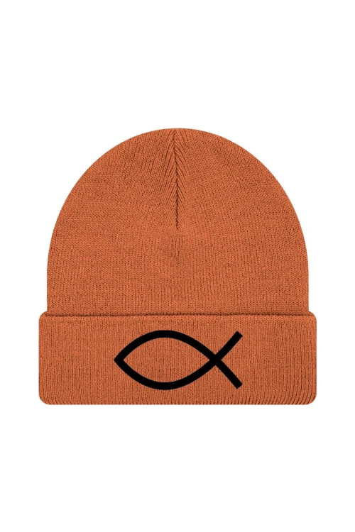 Czapka zimowa Symbol Ryby chrześcijański - pomarańczowa