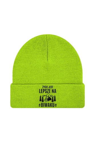 Czapka zimowa Życie jest lepsze na biwaku - limonka