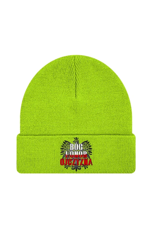 Czapka zimowa Bóg Honor Ojczyzna - limonka