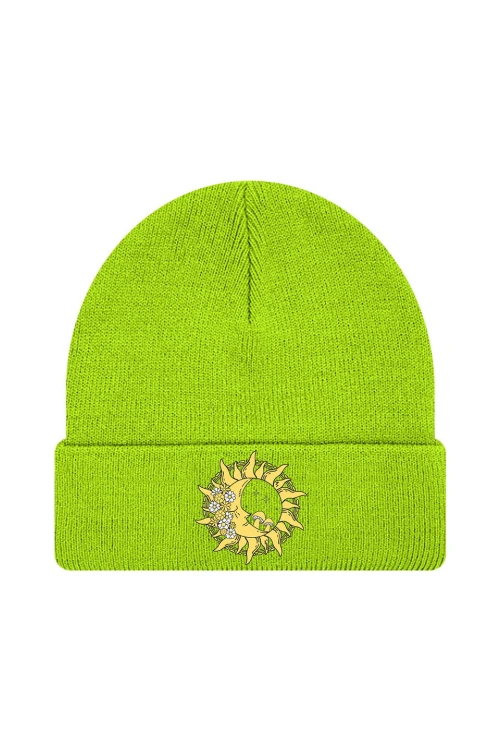 Czapka zimowa Boho Słońce i Księżyc - limonka