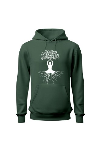 Bluza męska z kapturem Joga Drzewo - zielona