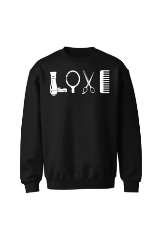 Bluza bez kaptura Love Fryzjerstwo - czarna