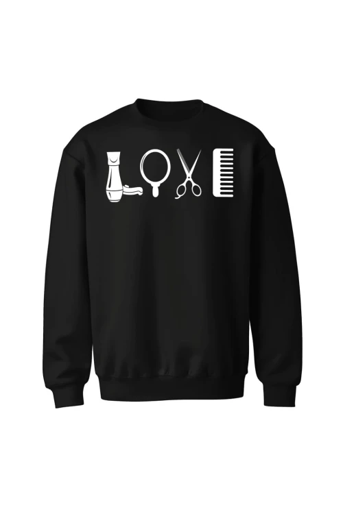 Bluza bez kaptura Love Fryzjerstwo - czarna