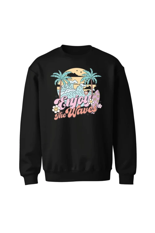 Bluza bez kaptura Enjoy the waves - czarna