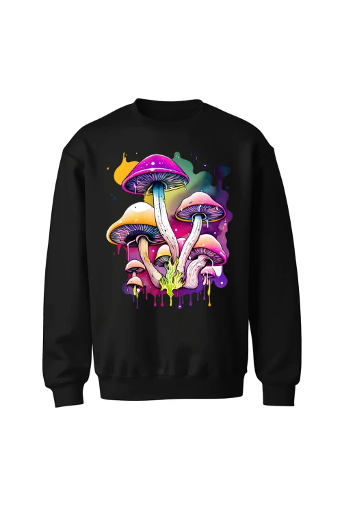 Bluza bez kaptura Kolorowe Grzybki - czarna