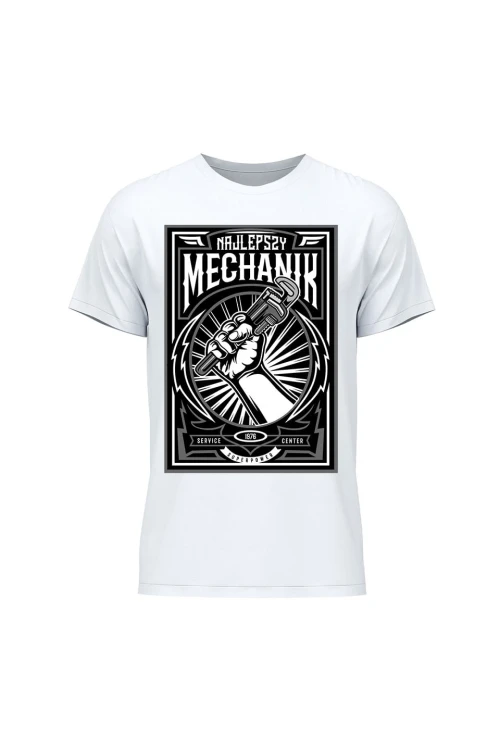 Koszulka męska Najlepszy mechanik retro poster - biała