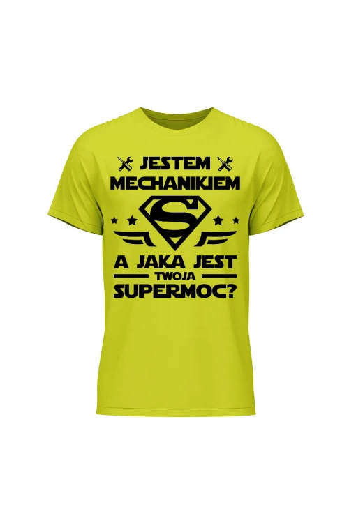 Koszulka męska Jestem mechanikiem a jaka jest twoja supermoc - limonka