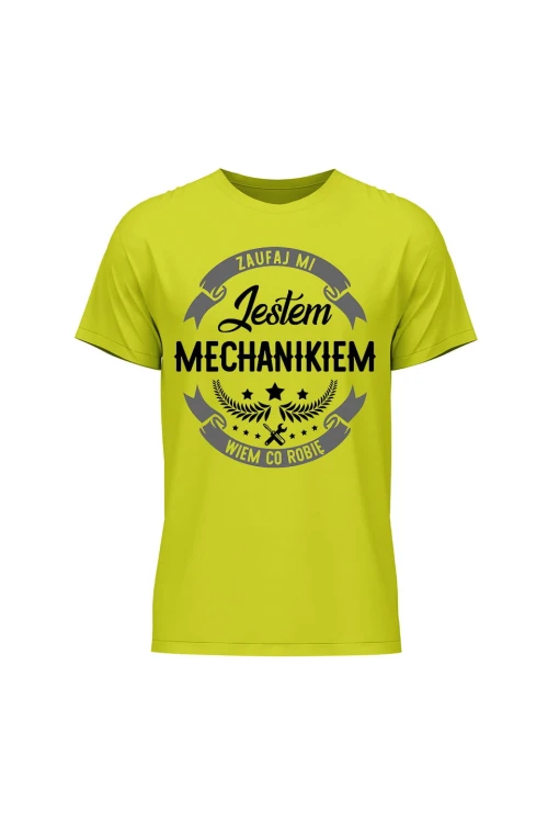 Koszulka męska Zaufaj mi jestem mechanikiem wiem co robię - limonka