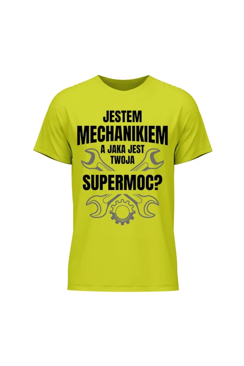 Koszulka męska Jestem mechanikiem supermoc klucze - limonka