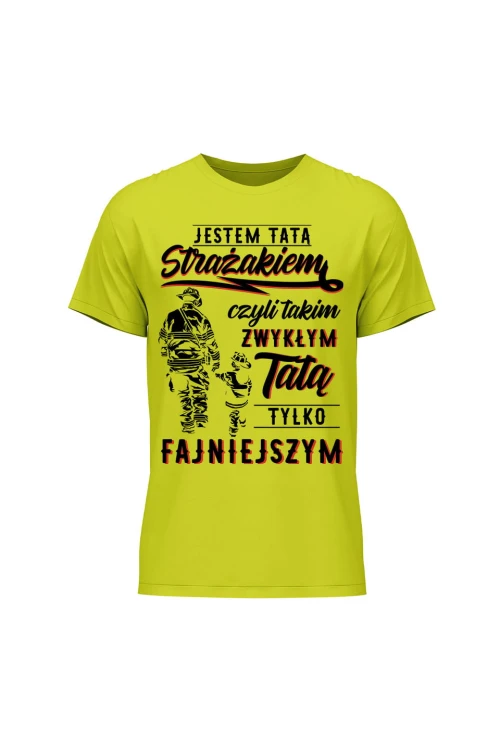 Koszulka męska Jestem tatą strażakiem - limonka