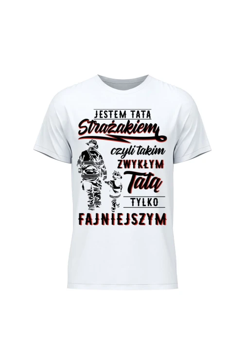 Koszulka męska Jestem tatą strażakiem - biała
