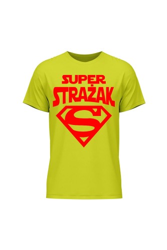 Koszulka męska Super strażak czerwony - limonka