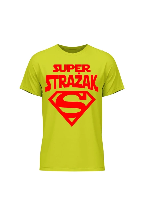 Koszulka męska Super strażak czerwony - limonka