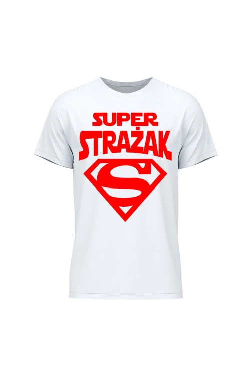 Koszulka męska Super strażak czerwony - biała