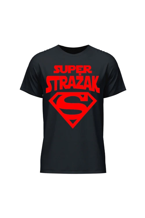 Koszulka męska Super strażak czerwony - czarna