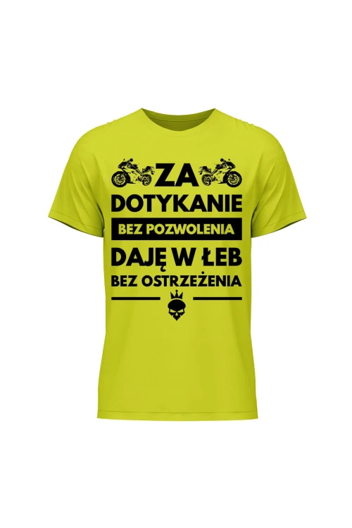 Koszulka męska Za dotykanie bez pozwolenia daję w łeb bez ostrzeżenia - limonka