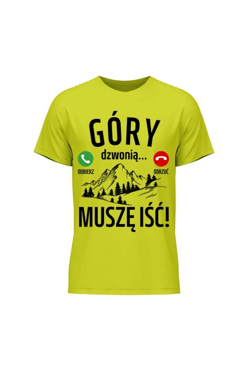 Koszulka męska Góry dzwonią muszę iść - limonka