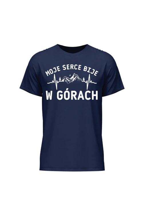 Koszulka męska Moje serce bije w górach - granatowa