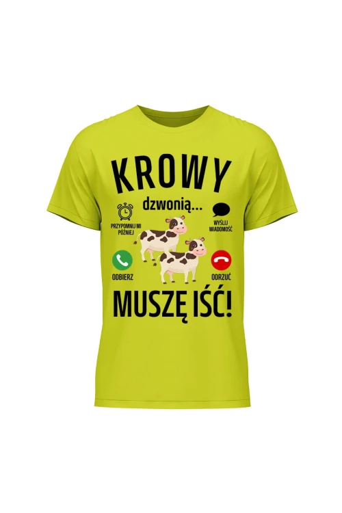 Koszulka męska Krowy dzwonią muszę iść - limonka