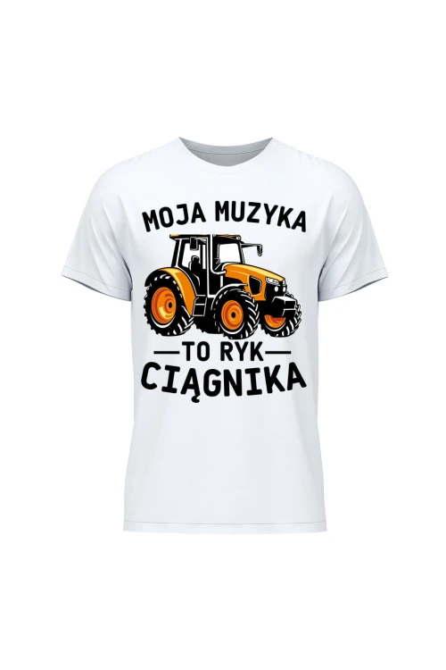 Koszulka męska Moja muzyka to ryk ciągnika - biała