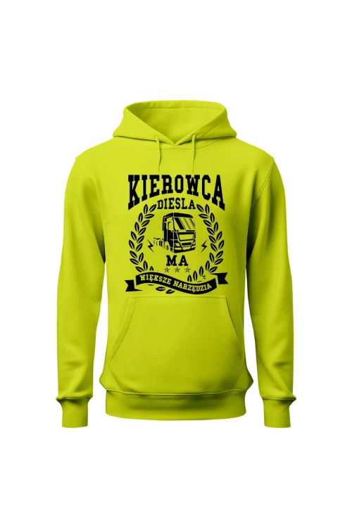 Bluza męska z kapturem Kierowca diesla ma większe narzędzia - limonka
