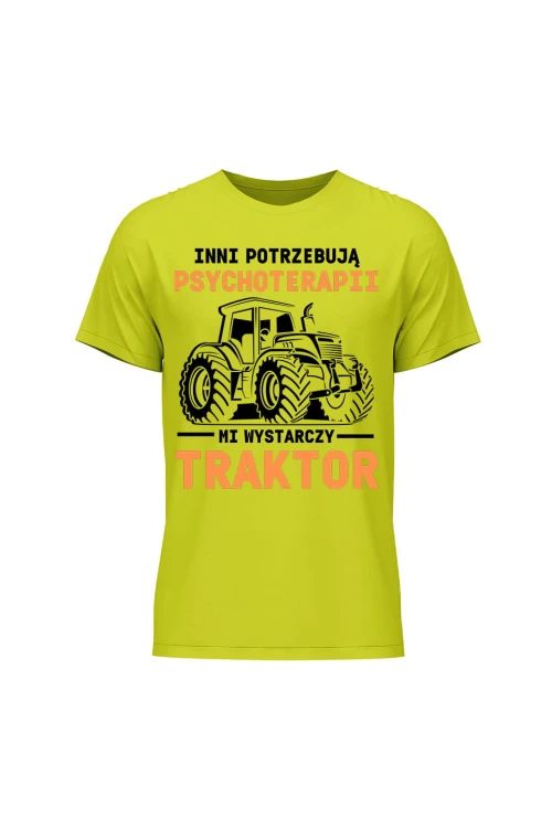 Koszulka męska Inni potrzebują psychoterapii mi wystarczy traktor - limonka
