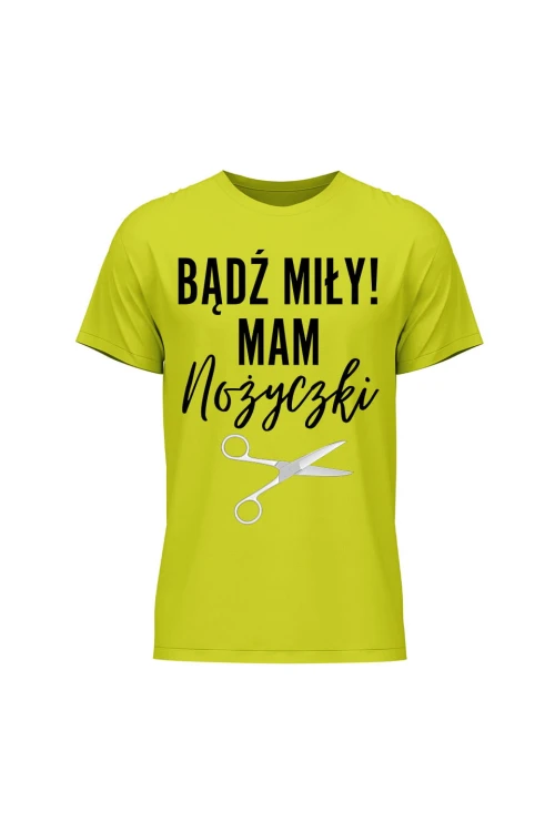 Koszulka męska Bądź miły mam nożyczki - limonka