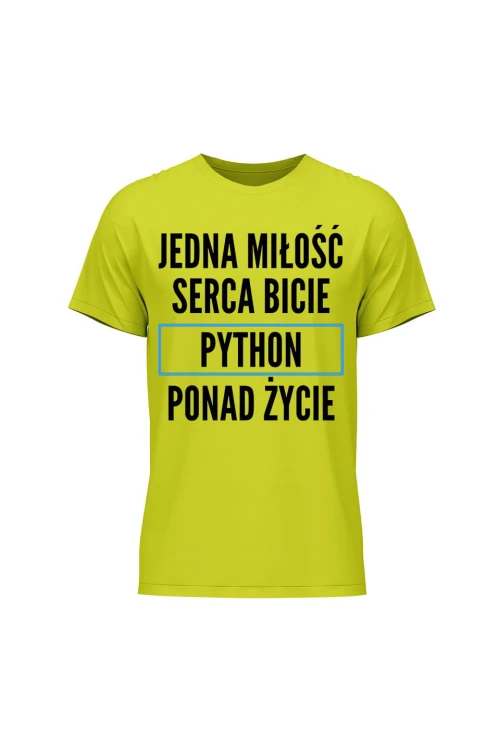 Koszulka męska Jedna miłość serca bicie Python ponad życie - limonka