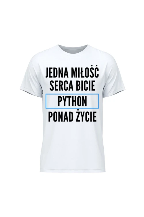 Koszulka męska Jedna miłość serca bicie Python ponad życie - biała