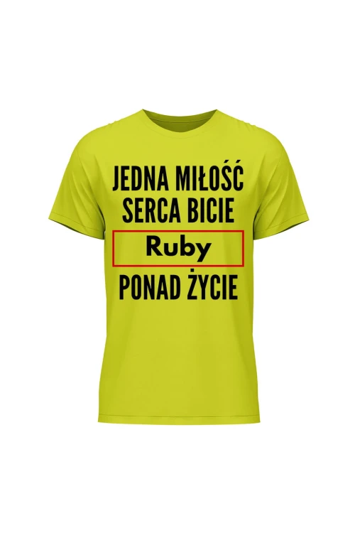 Koszulka męska Jedna miłość serca bicie Ruby ponad życie - limonka