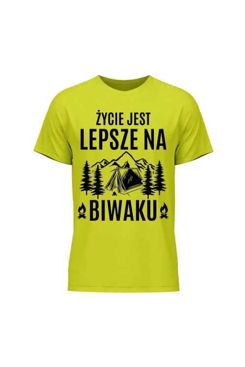Koszulka męska Życie jest lepsze na biwaku - limonka