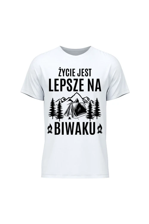 Koszulka męska Życie jest lepsze na biwaku - biała