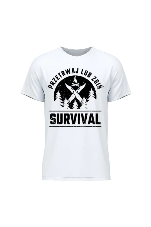 Koszulka męska Survival Przetrwaj lub zgiń - biała