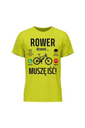 Koszulka męska Rower dzwoni muszę iść MTB - limonka
