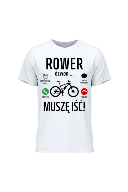 Koszulka męska Rower dzwoni muszę iść MTB - biała