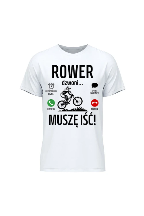Koszulka męska Rower dzwoni muszę iść Downhill - biała
