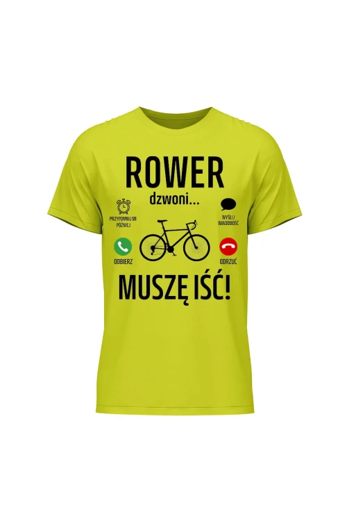 Koszulka męska Rower dzwoni muszę iść Szosa - limonka