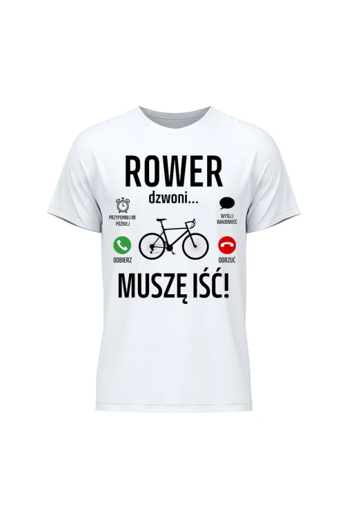 Koszulka męska Rower dzwoni muszę iść Szosa - biała