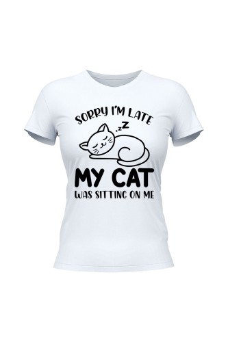 Koszulka damska Sorry I'm late my cat was sitting on me - biała