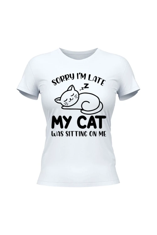 Koszulka damska Sorry I'm late my cat was sitting on me - biała