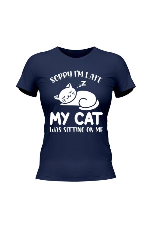 Koszulka damska Sorry I'm late my cat was sitting on me - granatowa