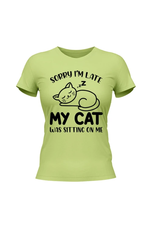 Koszulka damska Sorry I'm late my cat was sitting on me - limonka