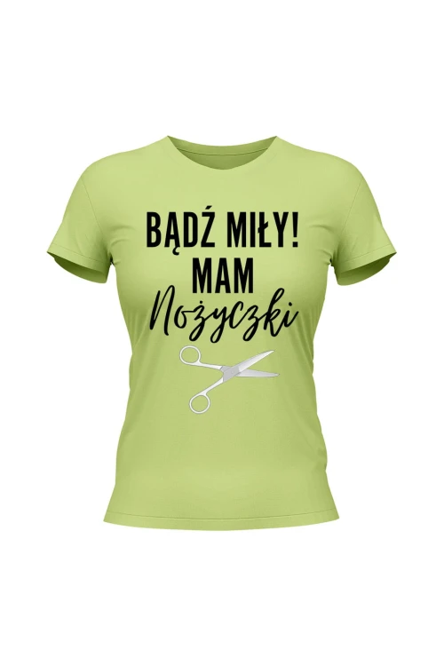 Koszulka damska Badź miły mam nożyczki - limonka