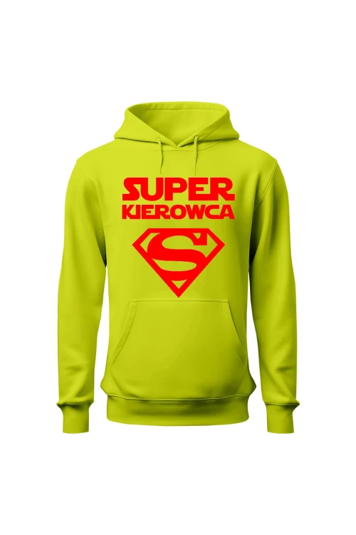 Bluza męska z kapturem Super kierowca czerwony - limonka