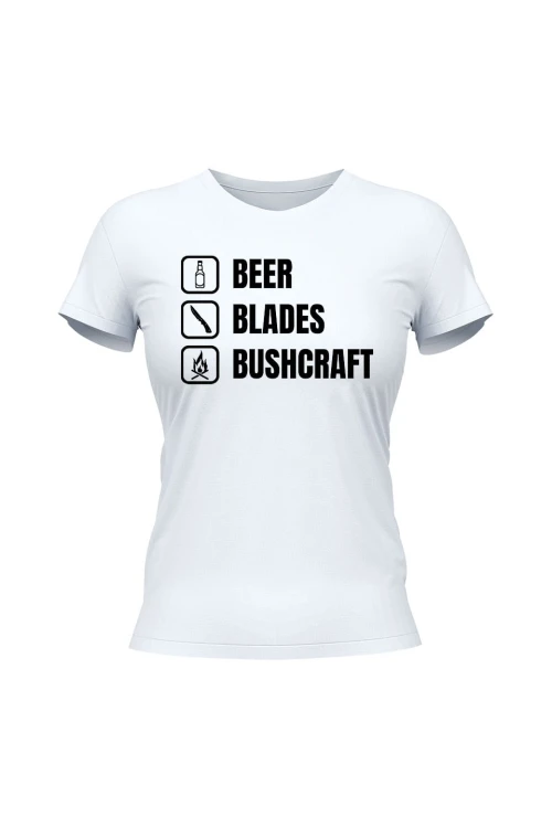 Koszulka damska Beer blades and bushcraft - biała