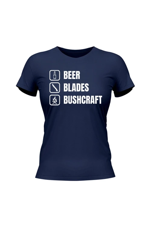 Koszulka damska Beer blades and bushcraft - granatowa