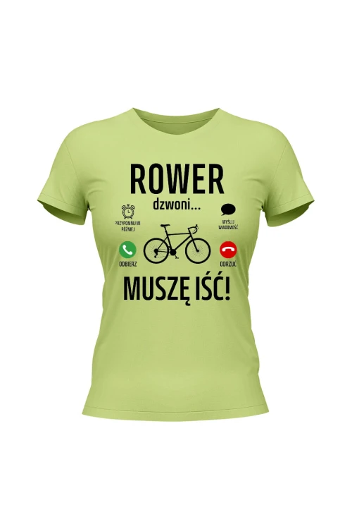 Koszulka damska Rower dzwoni muszę iść Szosa - limonka
