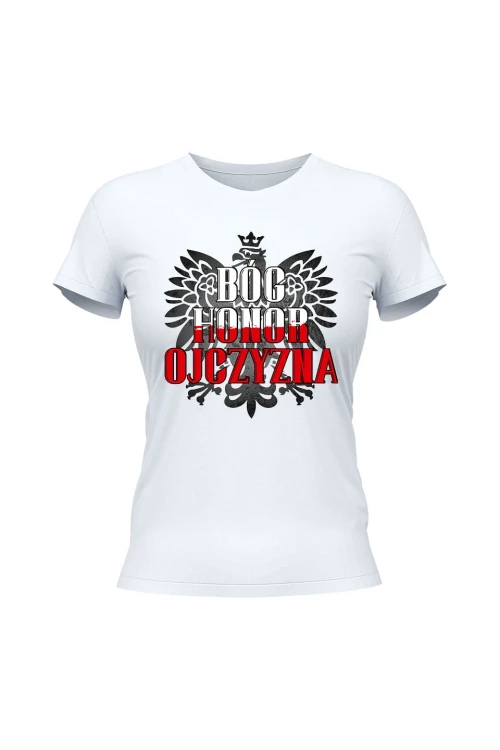 Koszulka damska Bóg Honor Ojczyzna - biała