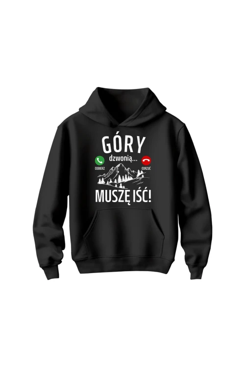 Bluza dziecięca z kapturem Góry dzwonią muszę iść - czarna